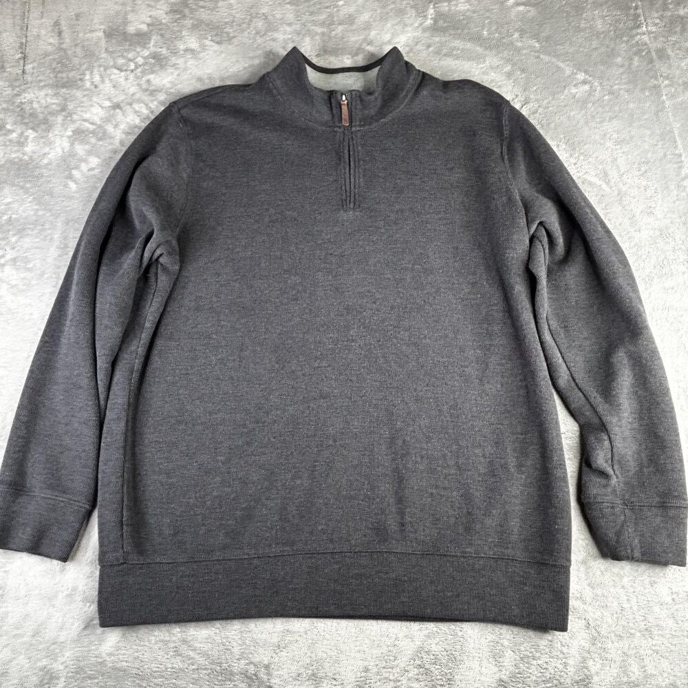 Lands‎ End Pullover Mens 2XL Gray Quarter Zip Sweater Casual Knit Cotton Blend